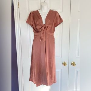 Size Large Baltic Born Poppy Satin Midi Dress in Rosy Brown BNWT